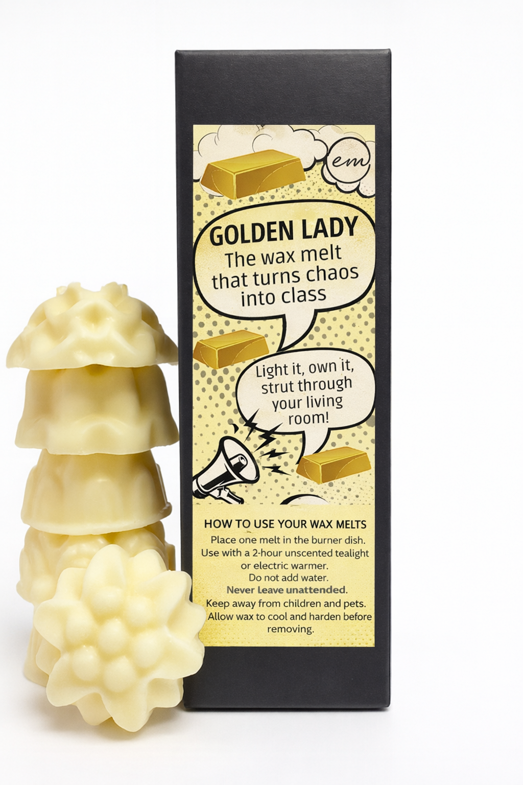 Golden Lady Wax Melts. Contains 6 individual melts