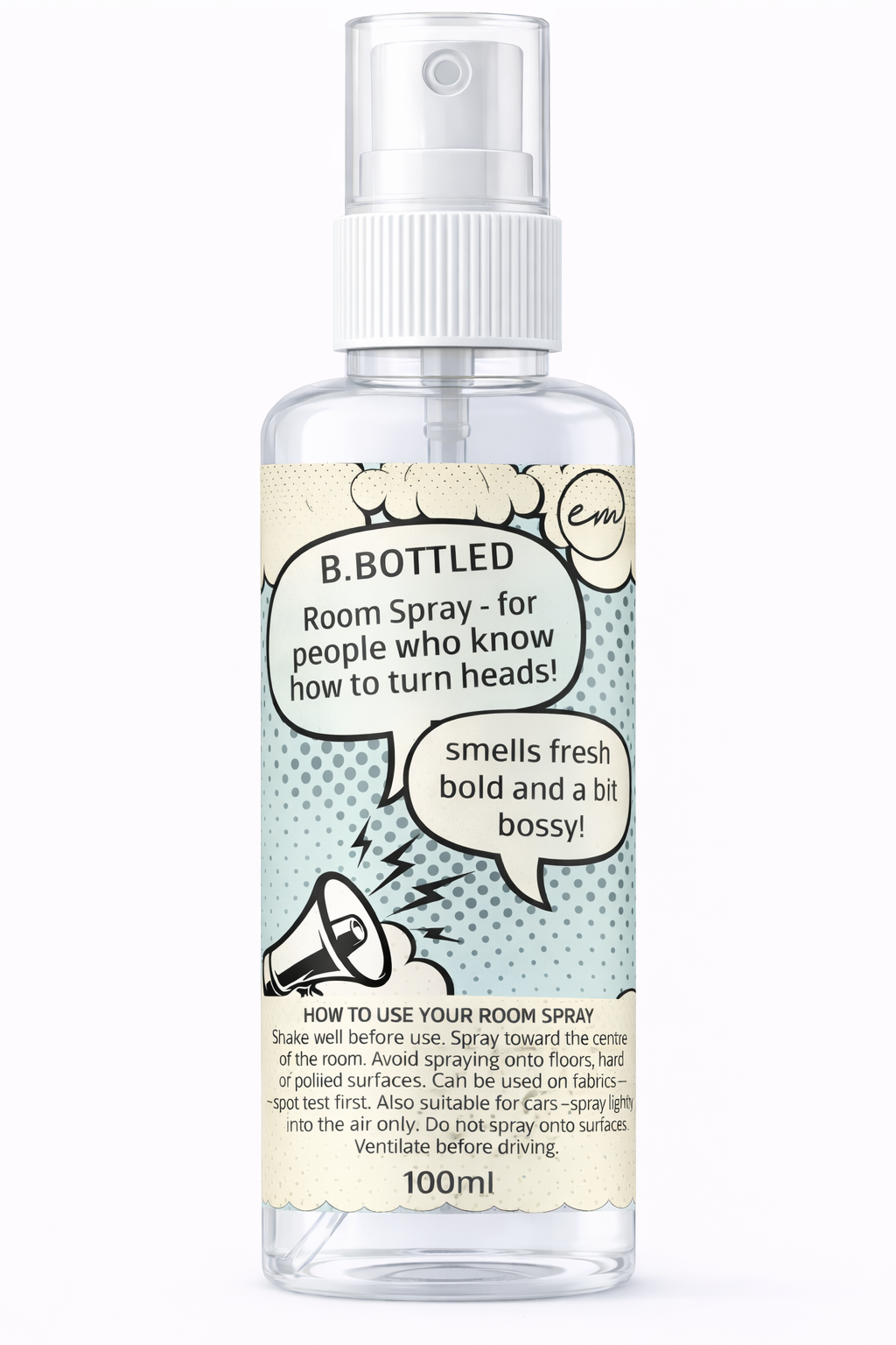 B Bottled room spray handmade in the UK by Erica’s Meadow masculine perfume inspired strong long lasting home fragrance