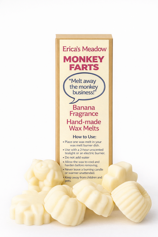 Monkey Farts wax melts banana fragrance handmade in the UK by Erica’s Meadow strong long lasting home fragrance